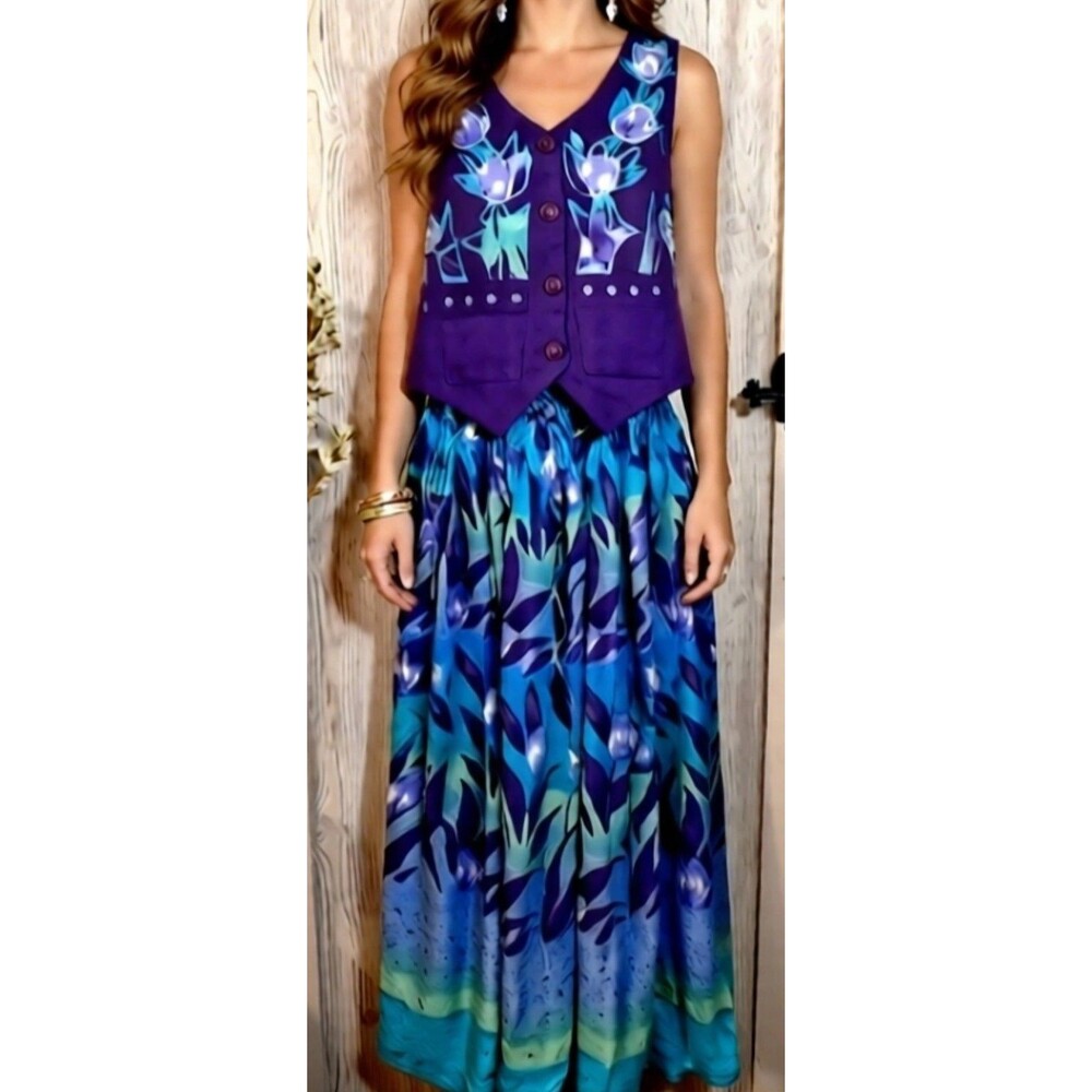 Vintage PHOOL Women's Medium Cotton Vest & Skirt Set Boho Cottagecore Two-Piece